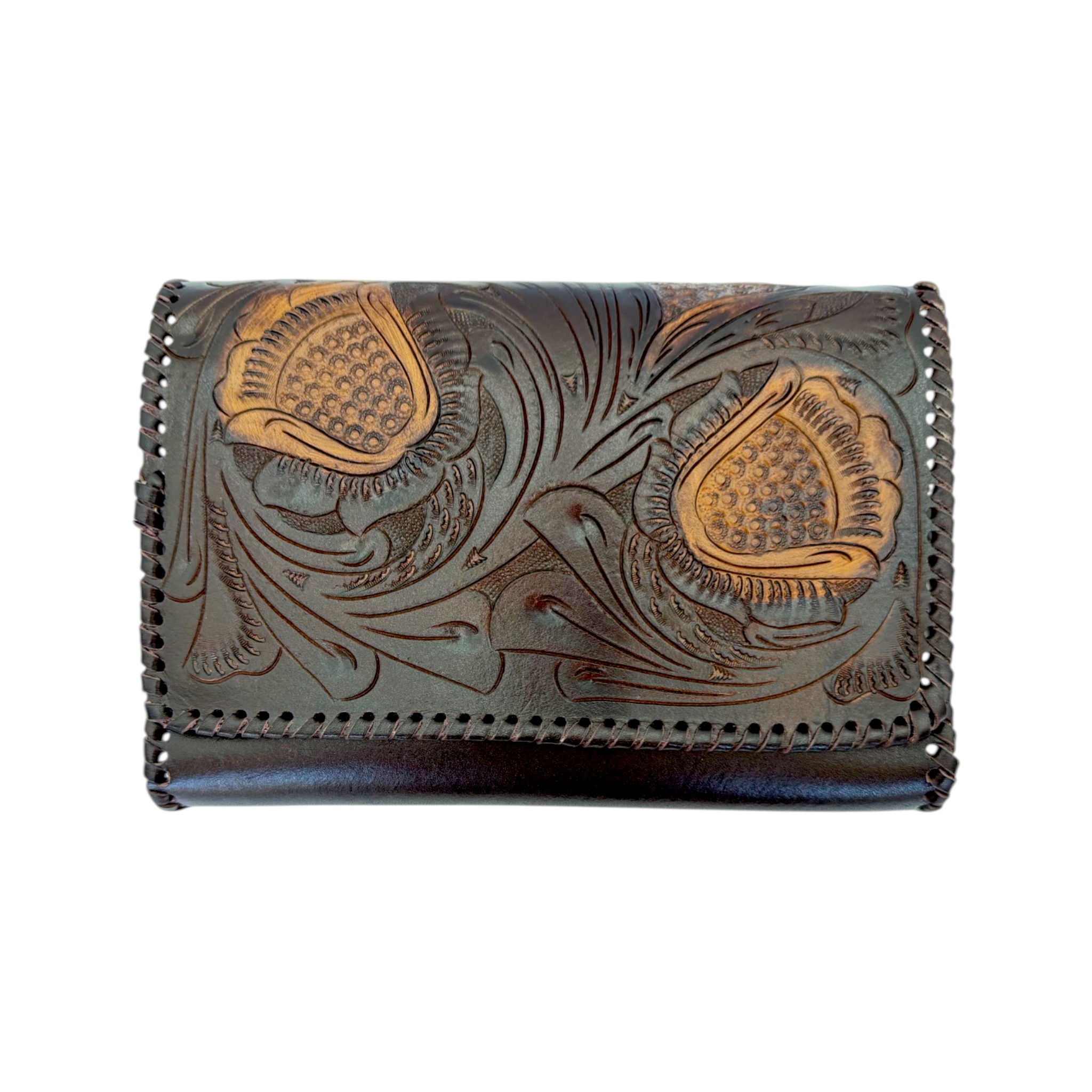 BOLSA CINCELADA ARTESANAL CUADRADA CAFÉ RUSTICO.