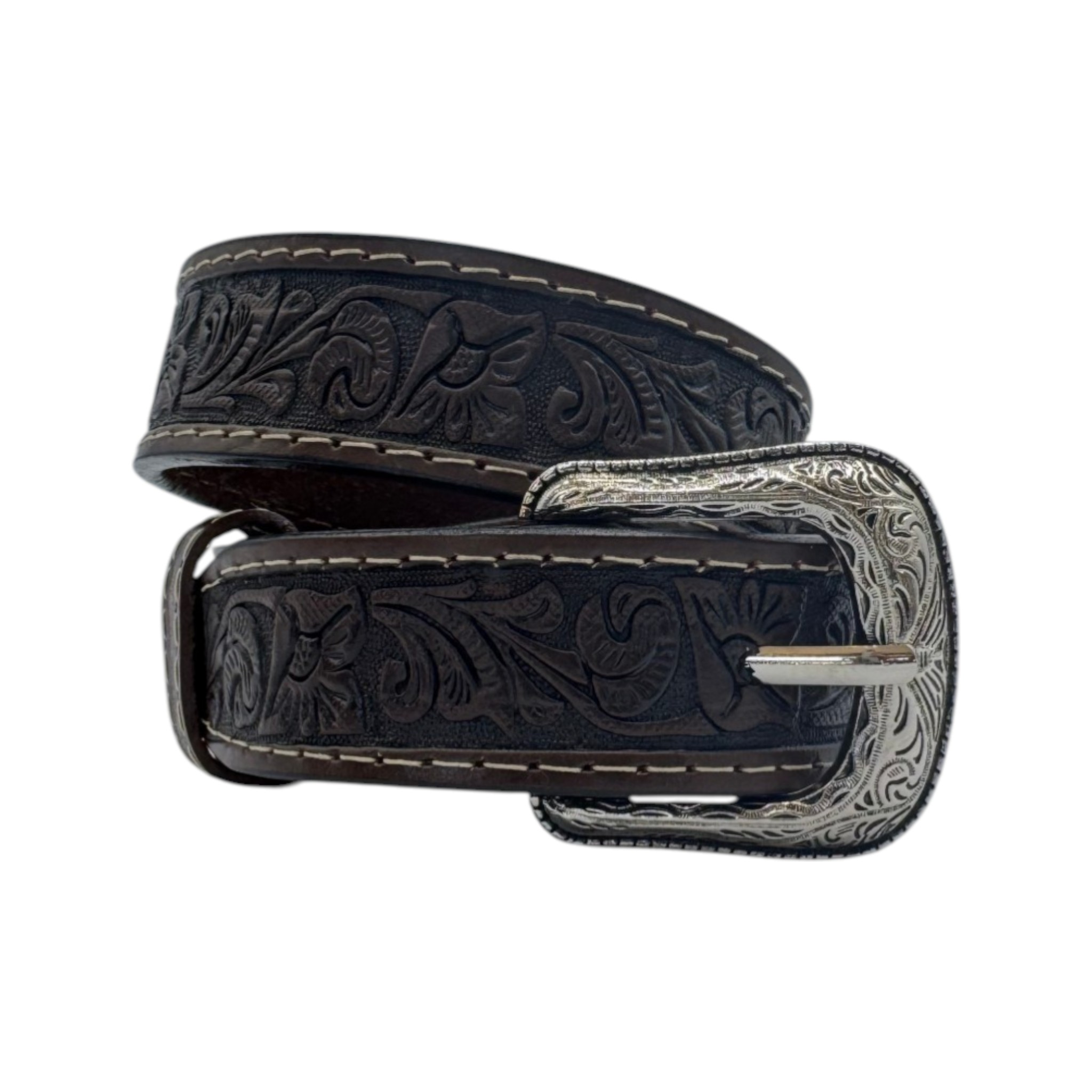 CINTO DE NIÑO EN PIEL GRABADO COLOR CAFÉ.