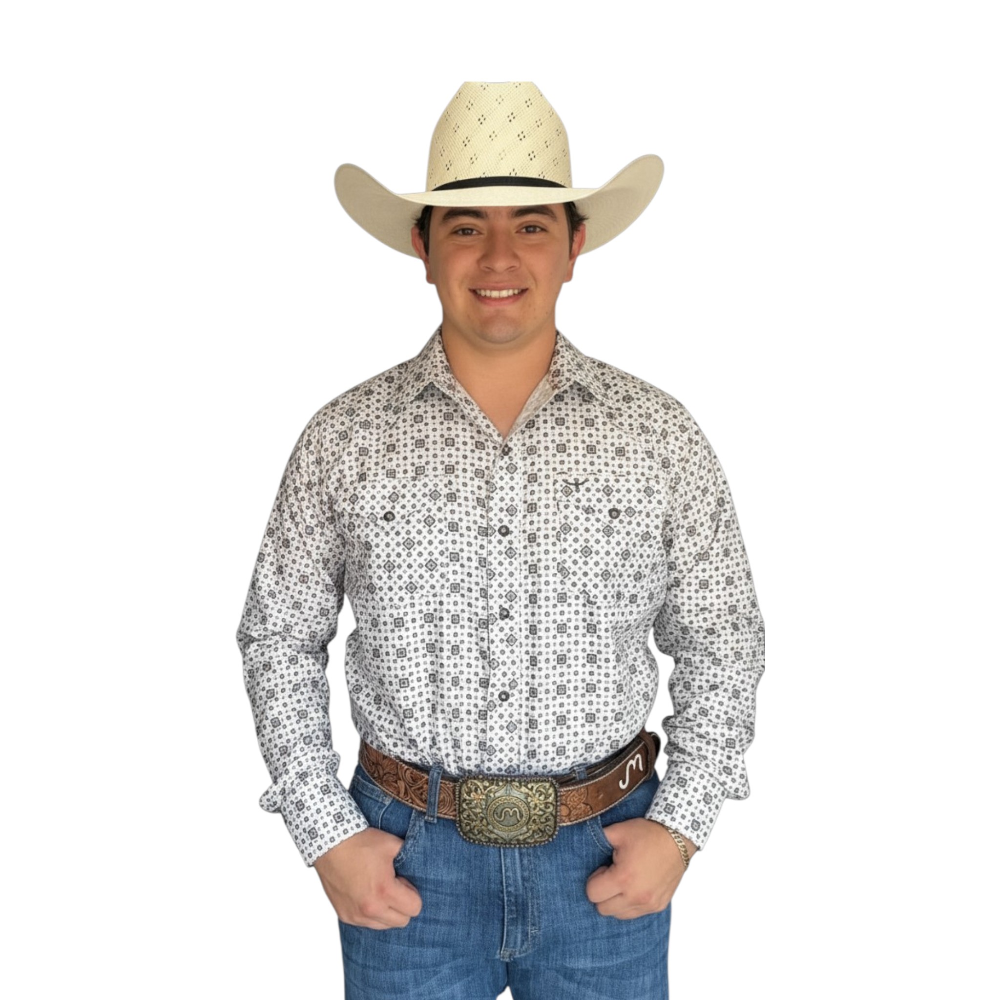 IMG_5741-Photoroom CAMISA RODEO WEST DE CABALLERO ESTAMPADO ROMBO GEOMETRICO COLOR BLANCO/NEGRO.