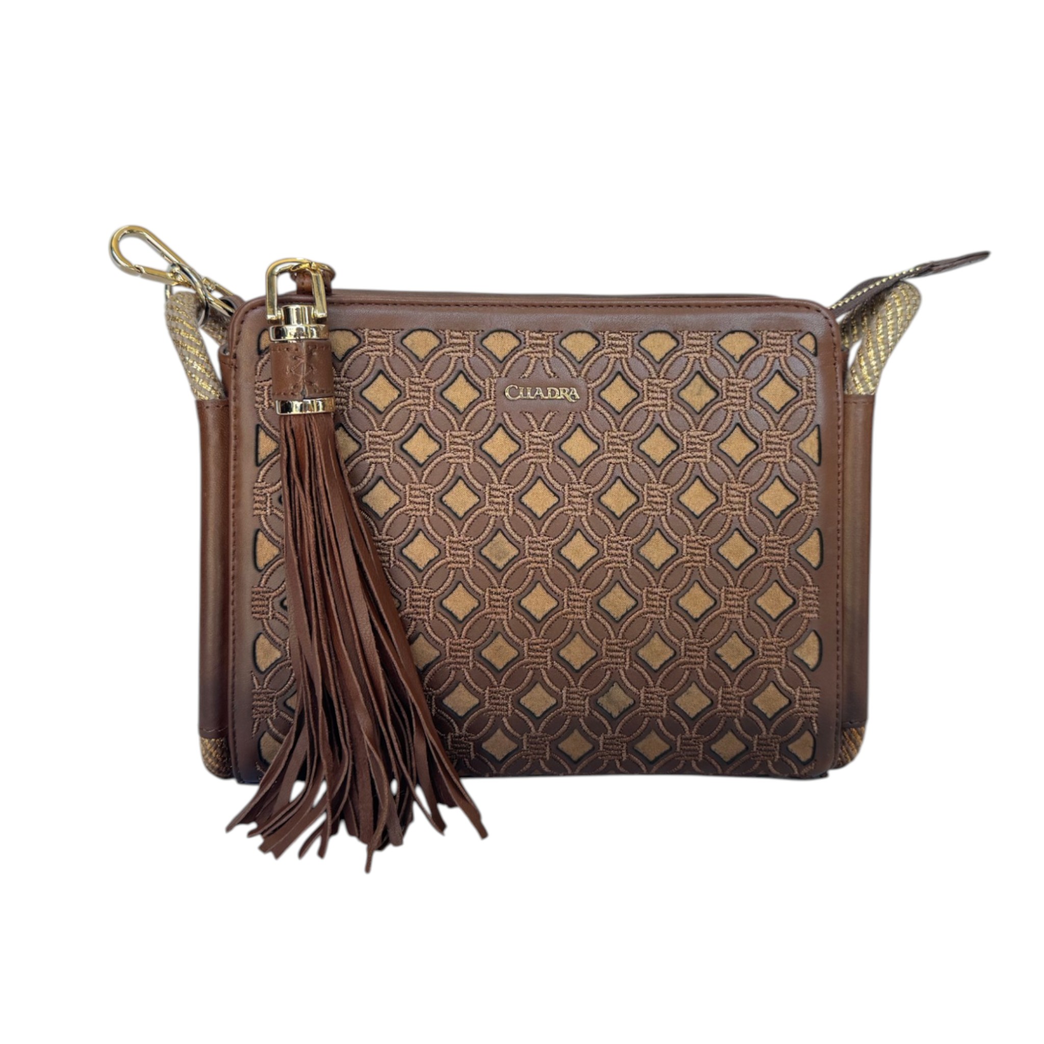 BOLSA CUADRA DE DAMA EN PIEL DE RES AZTECA MIEL.