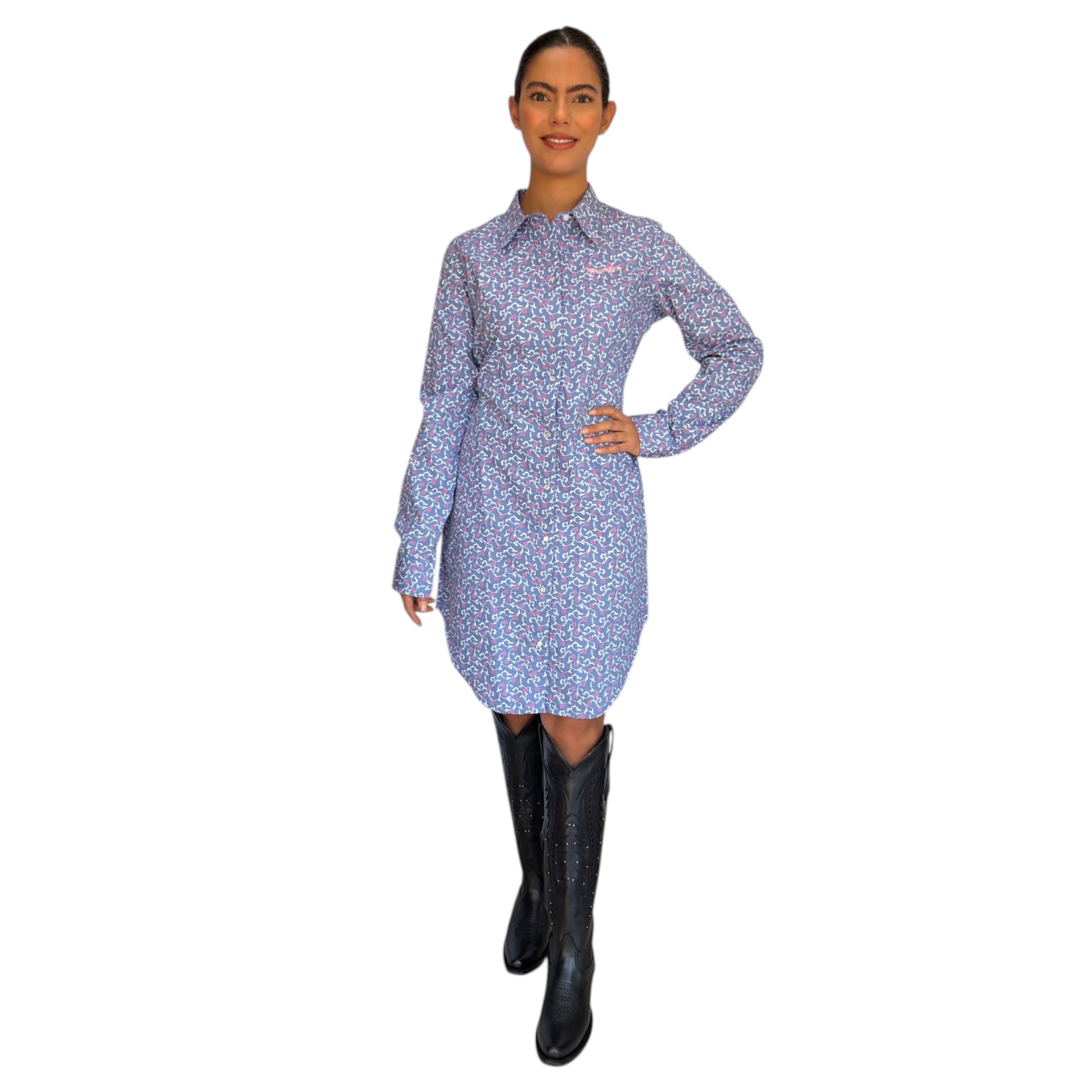 VESTIDO WRANGLER PARA DAMA MODELO FLOR COLOR MORADO.