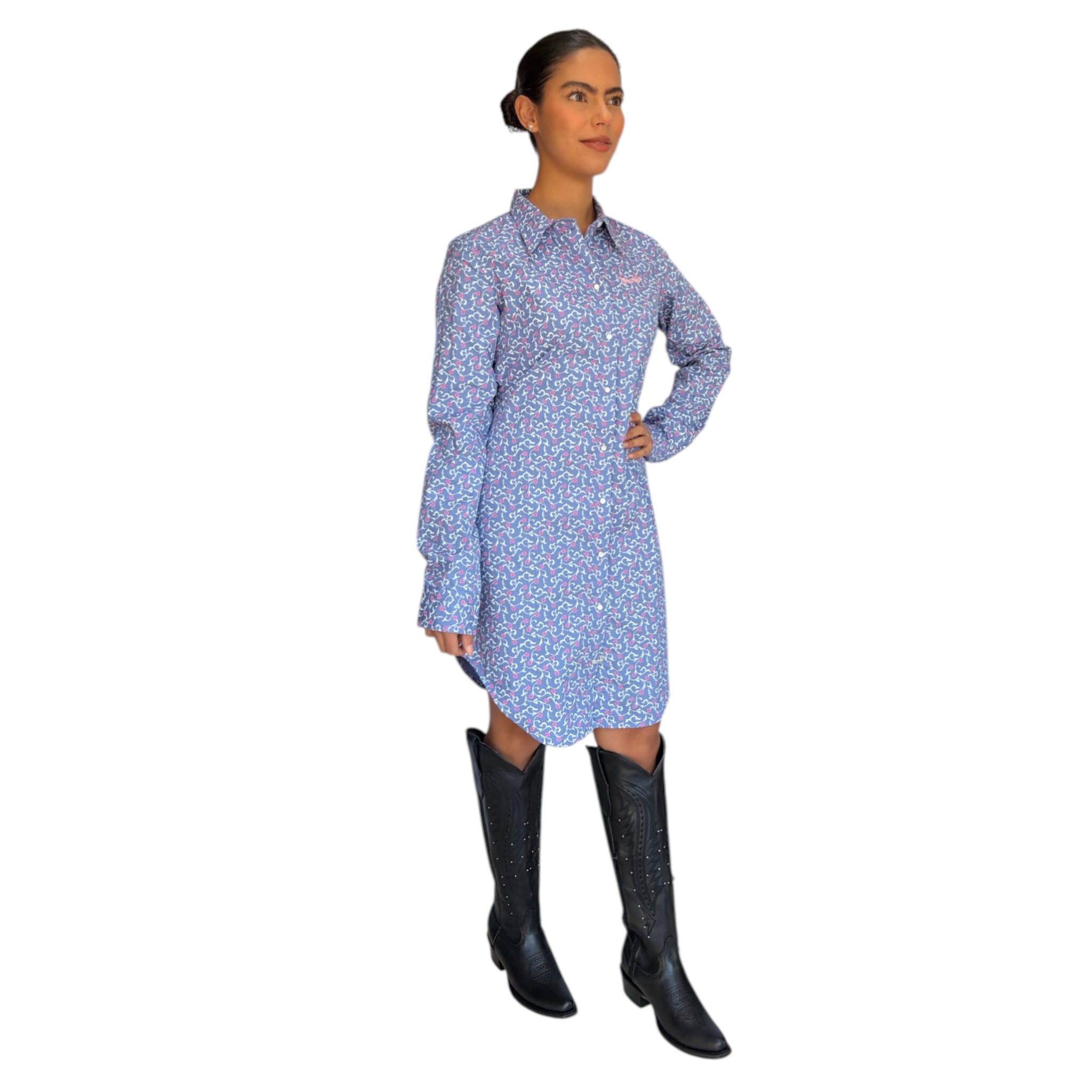 VESTIDO WRANGLER PARA DAMA MODELO FLOR COLOR MORADO.