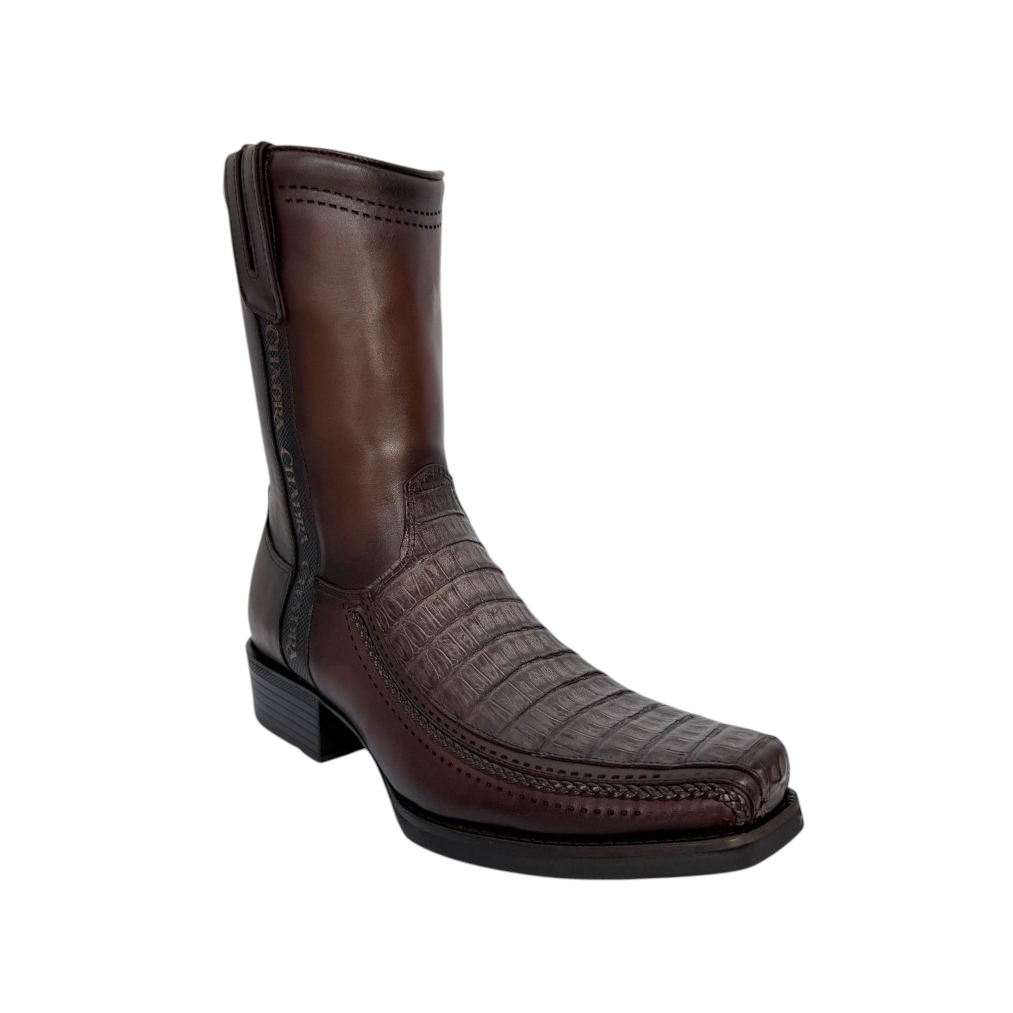 BOTA CUADRA DE CABALLERO EN PIEL GENUINA DE FUSCUS DE COCODRILO.