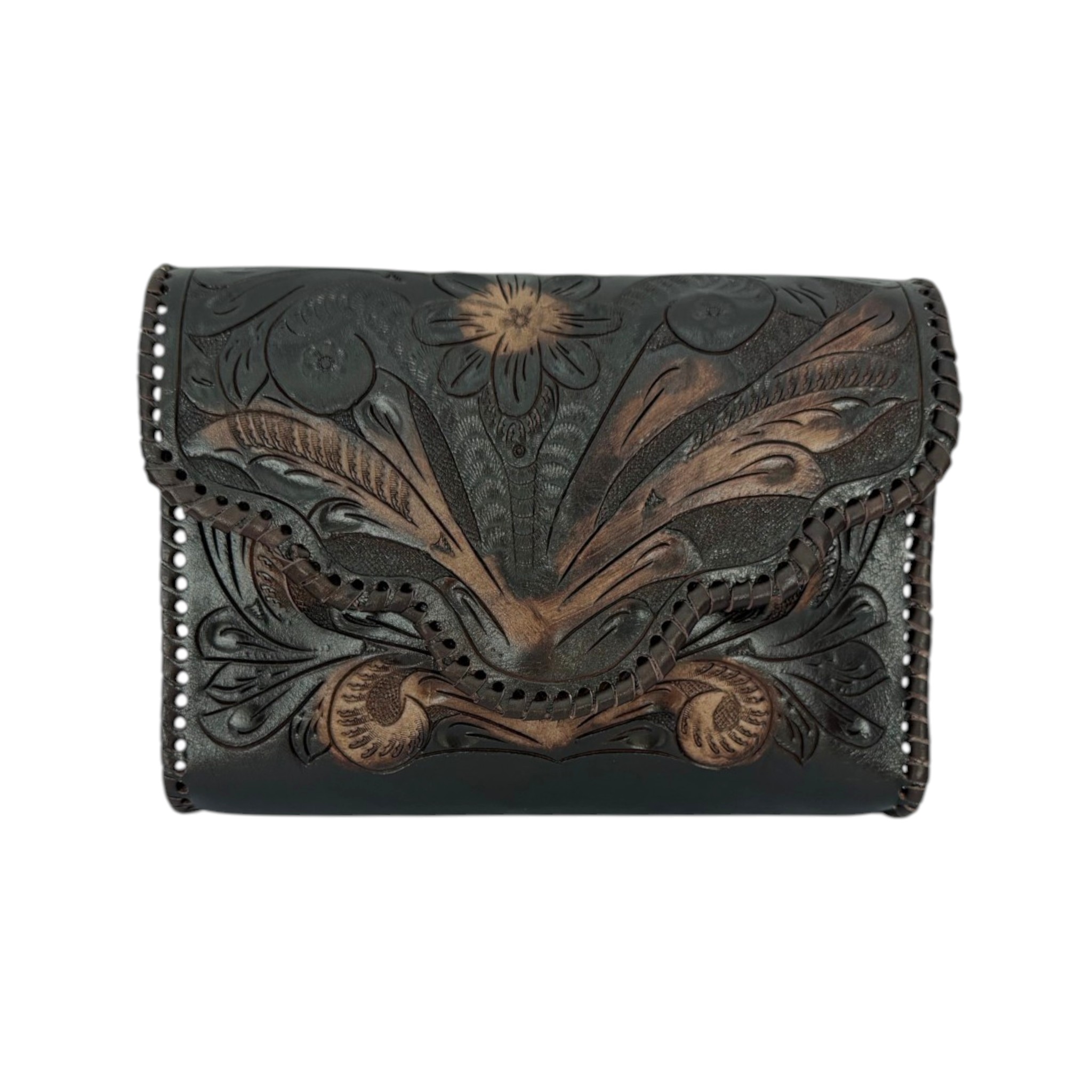 BOLSA CINCELADA ARTESANAL ORLEADO CAFÉ RÚSTICO