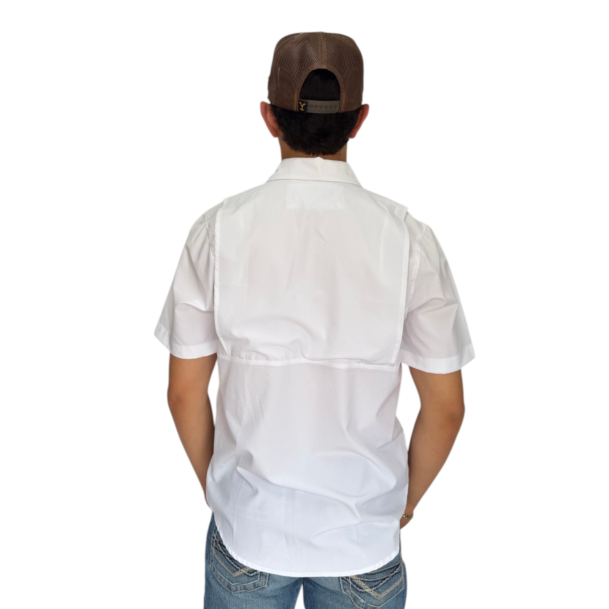 CAMISA REPLICADOS TIPO PESCADOR MANGA CORTA COLOR BLANCO.