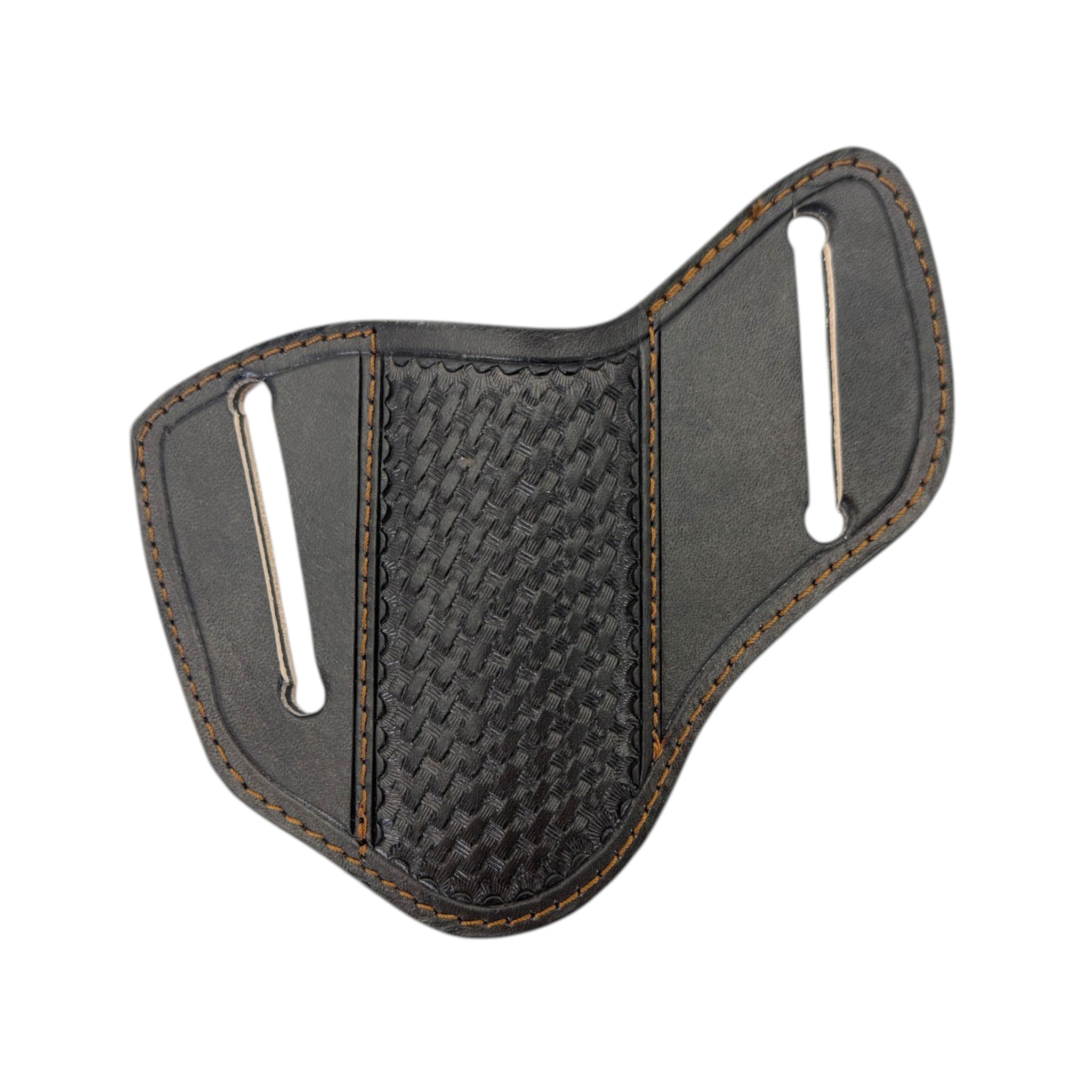 FUNDA DE NAVAJA TIPO MURCIELAGO GRABADO PETATILLO NEGRO.