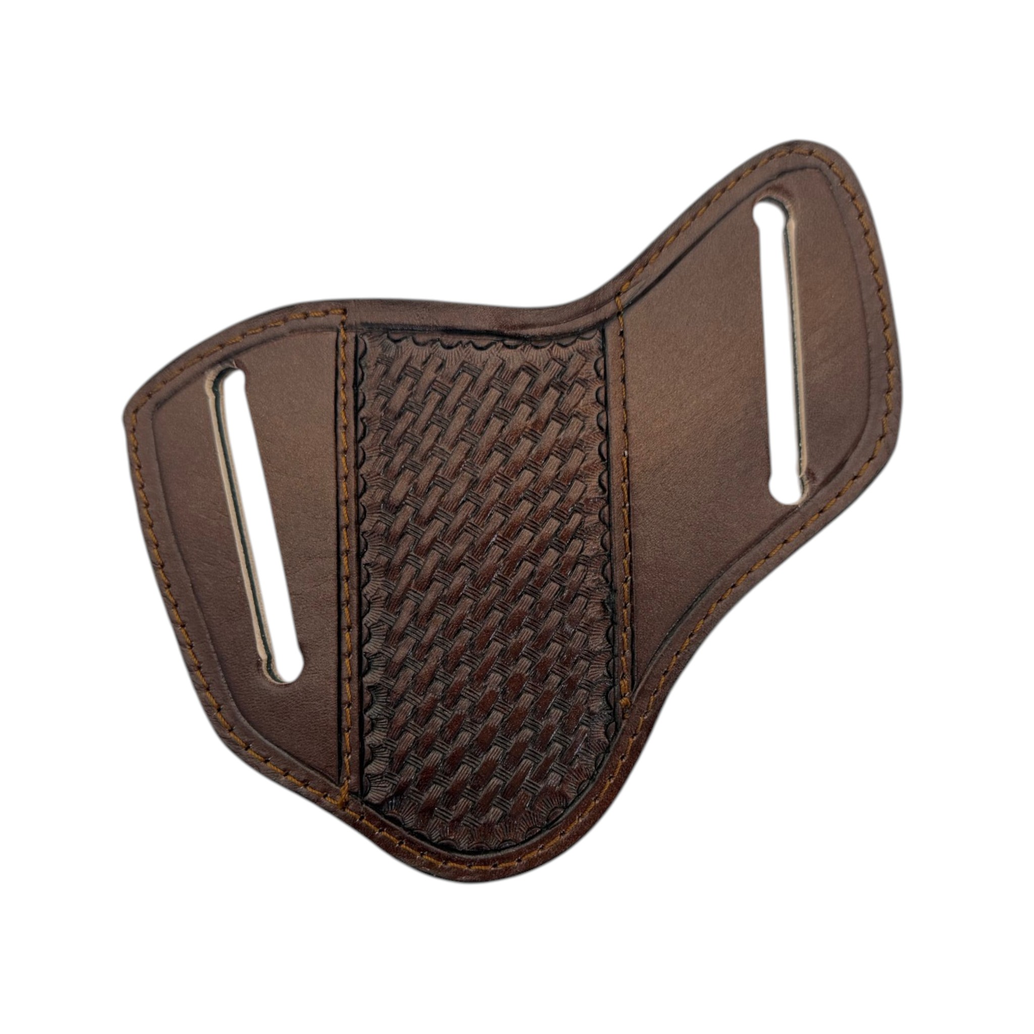 FUNDA DE NAVAJA TIPO MURCIELAGO GRABADO PETATILLO CAFE.