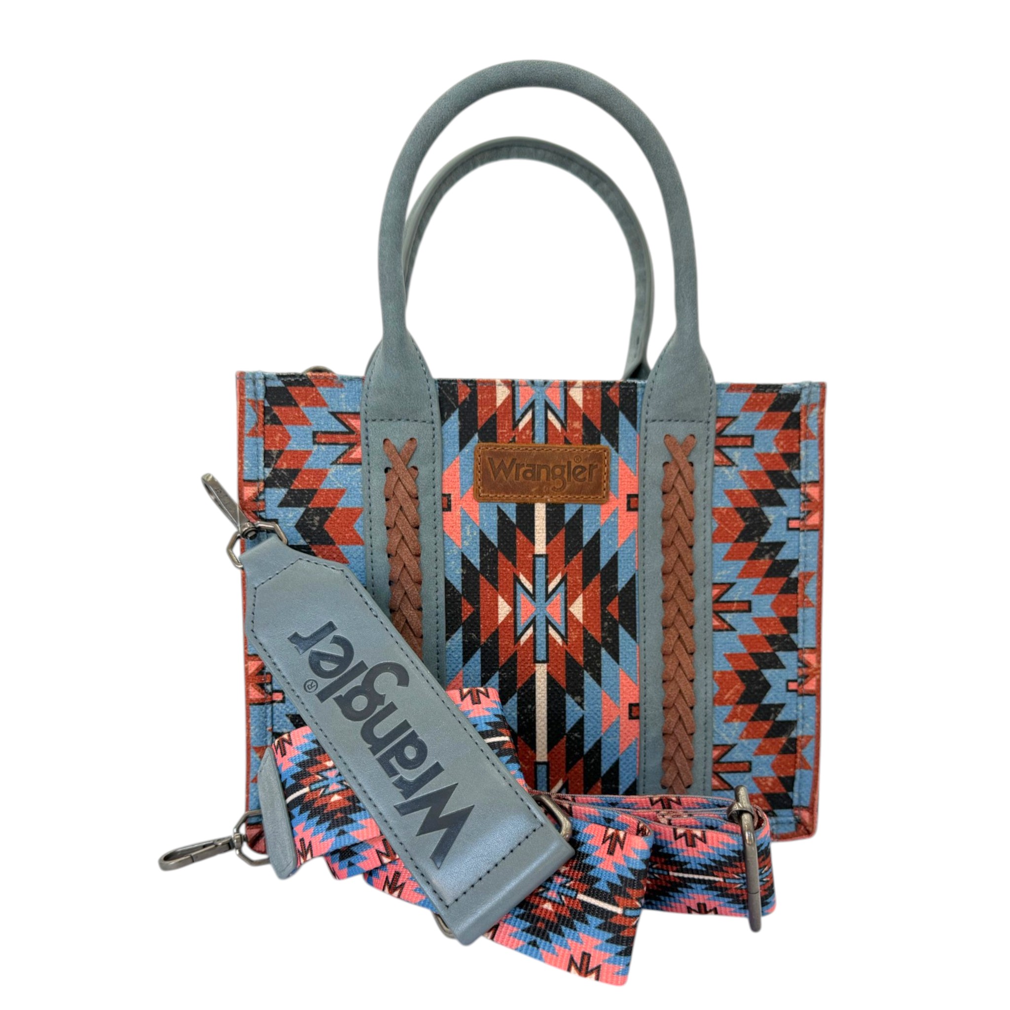 BOLSA WRANGLER DAMA MODELO CHECOTAH AZUL  8120 SNY.