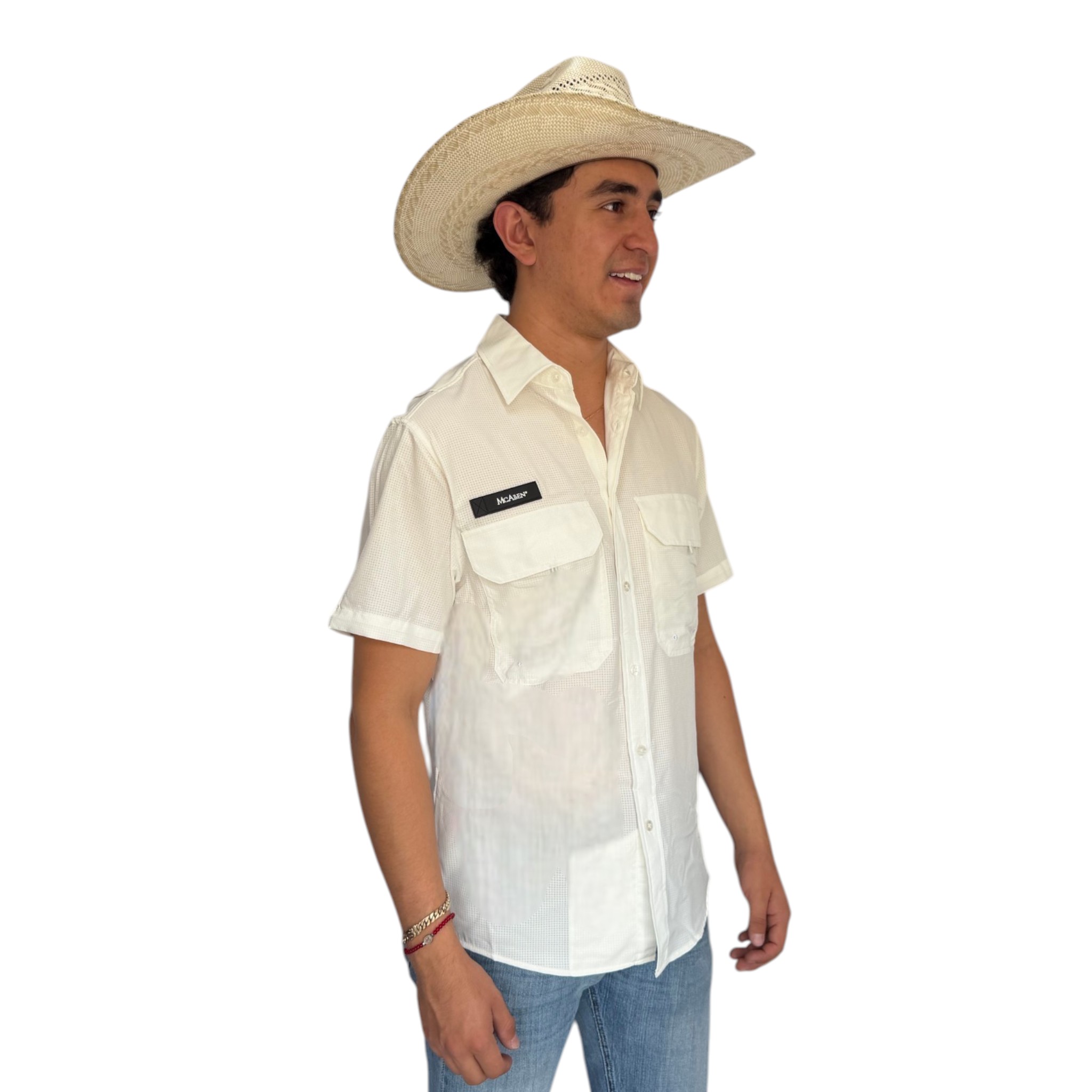 CAMISA MCALLEN TIPO PESCADOR COLOR BLANCO MANGA CORTA.