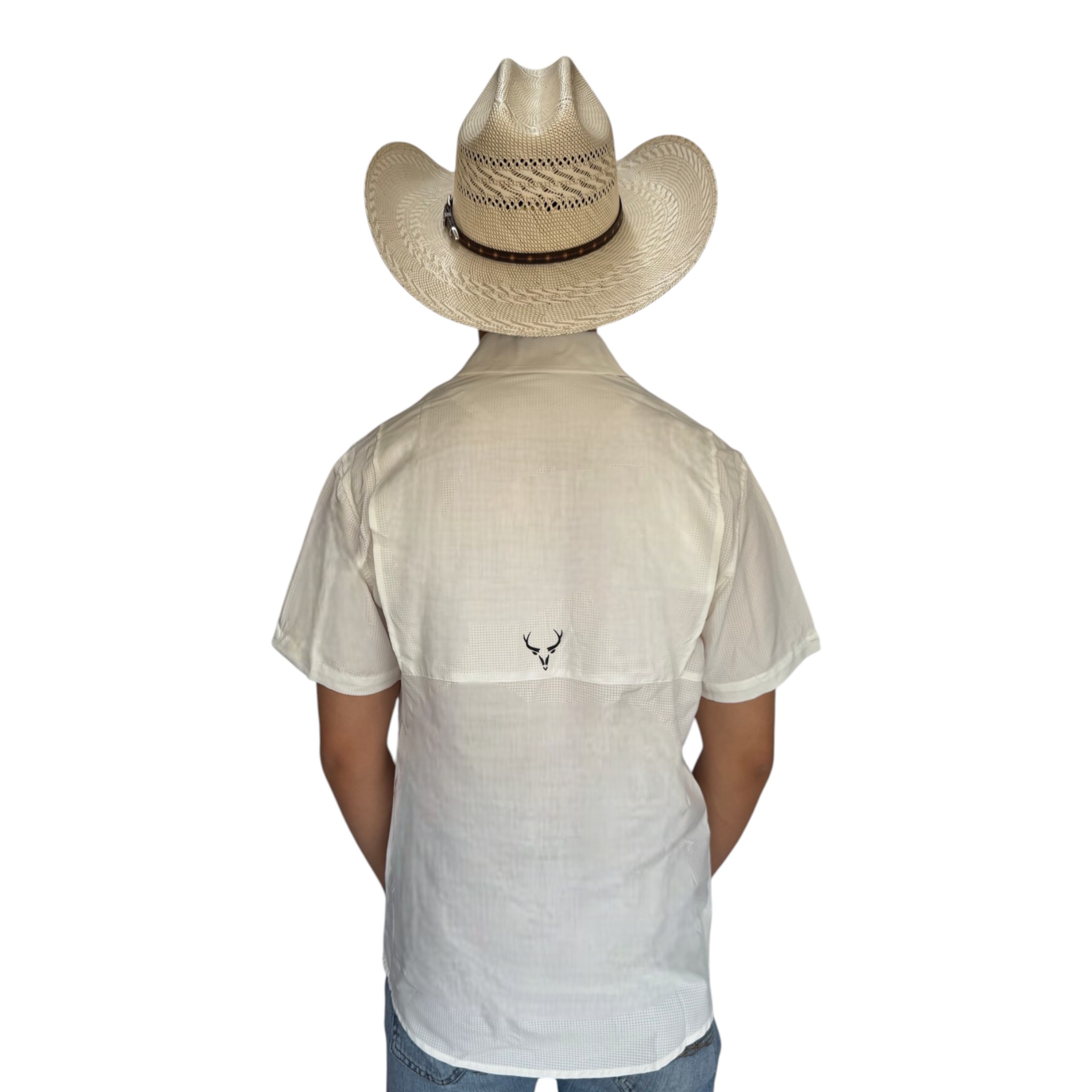 CAMISA MCALLEN TIPO PESCADOR COLOR BLANCO MANGA CORTA.