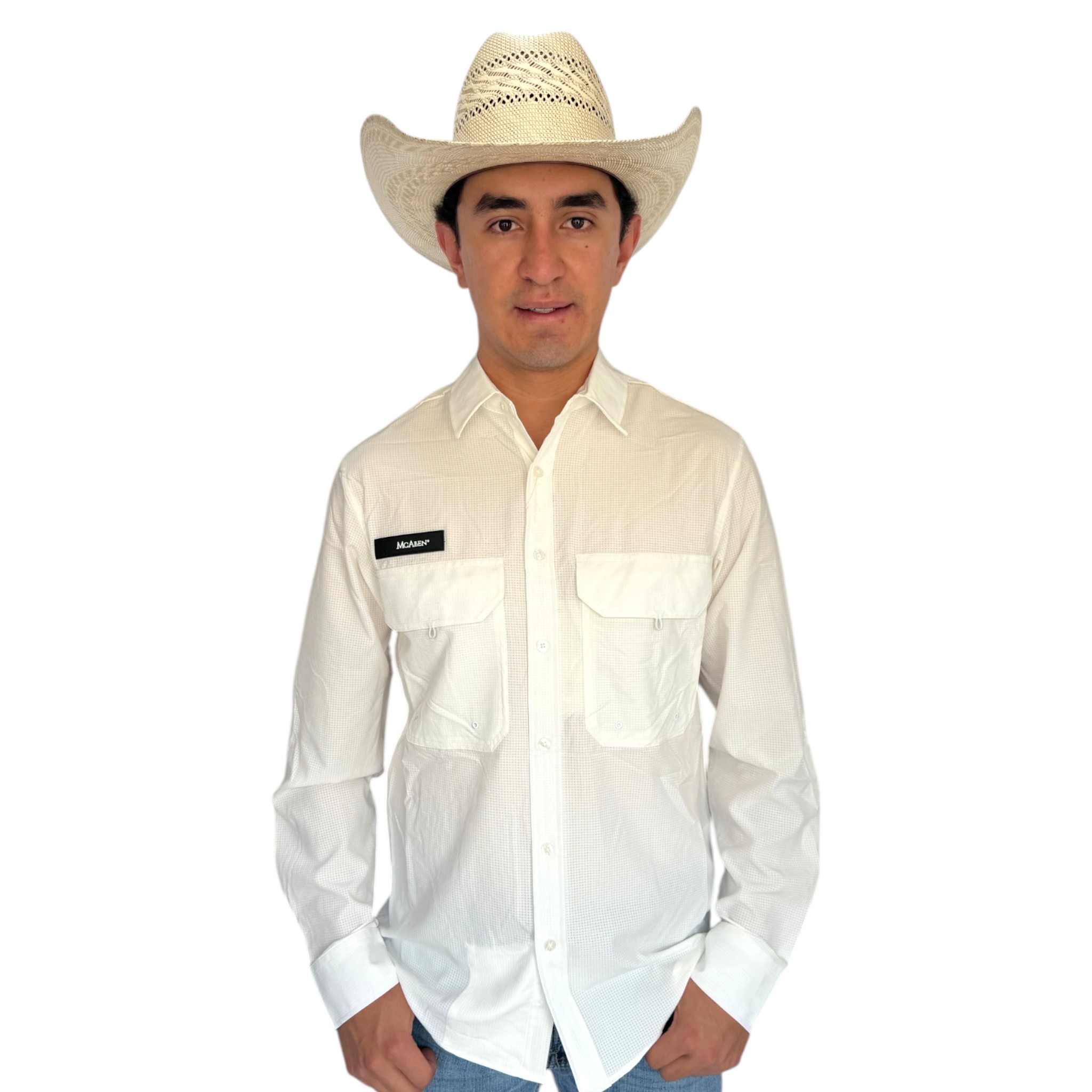 CAMISA MCALLEN TIPO PESCADOR COLOR BLANCO MANGA LARGA.