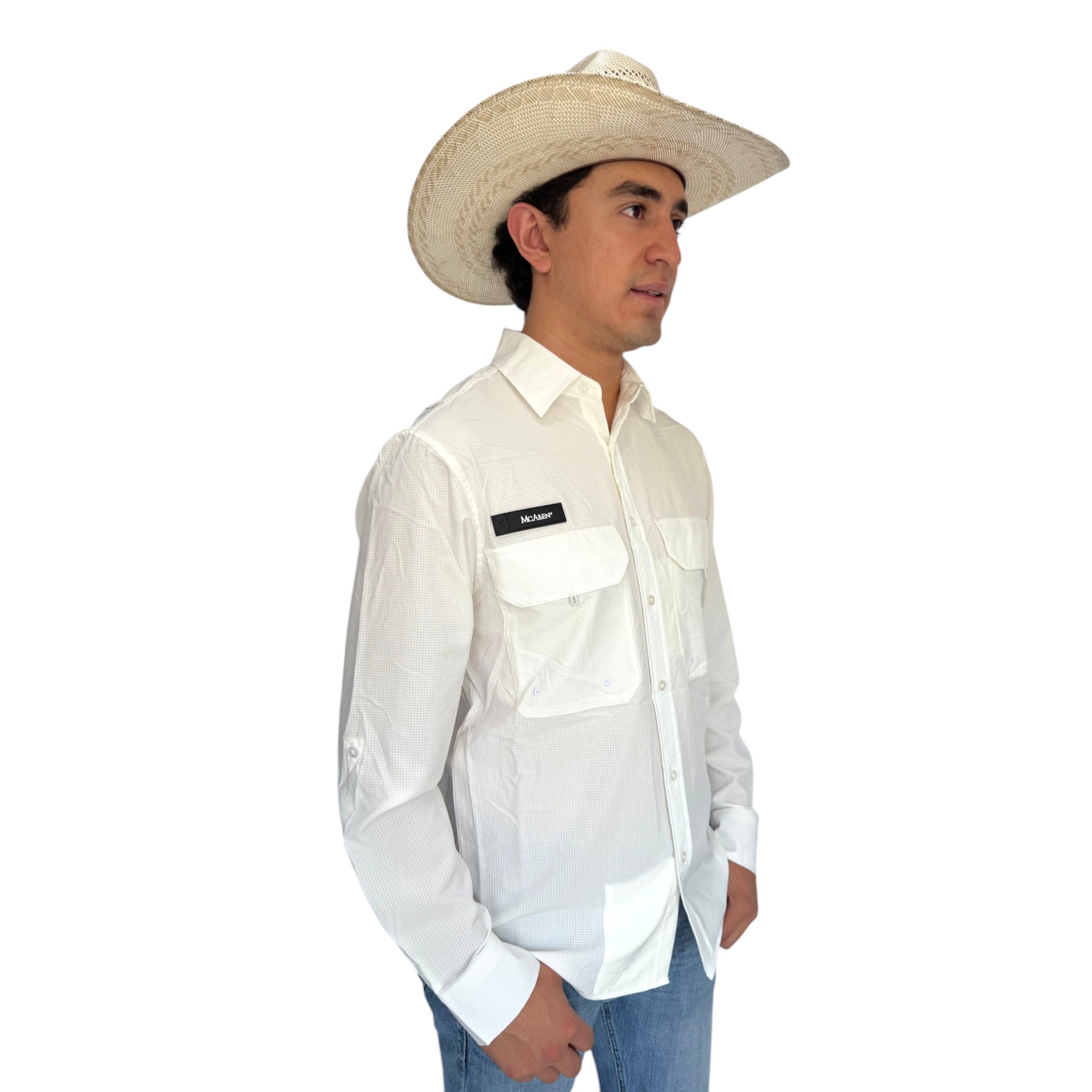 CAMISA MCALLEN TIPO PESCADOR COLOR BLANCO MANGA LARGA.