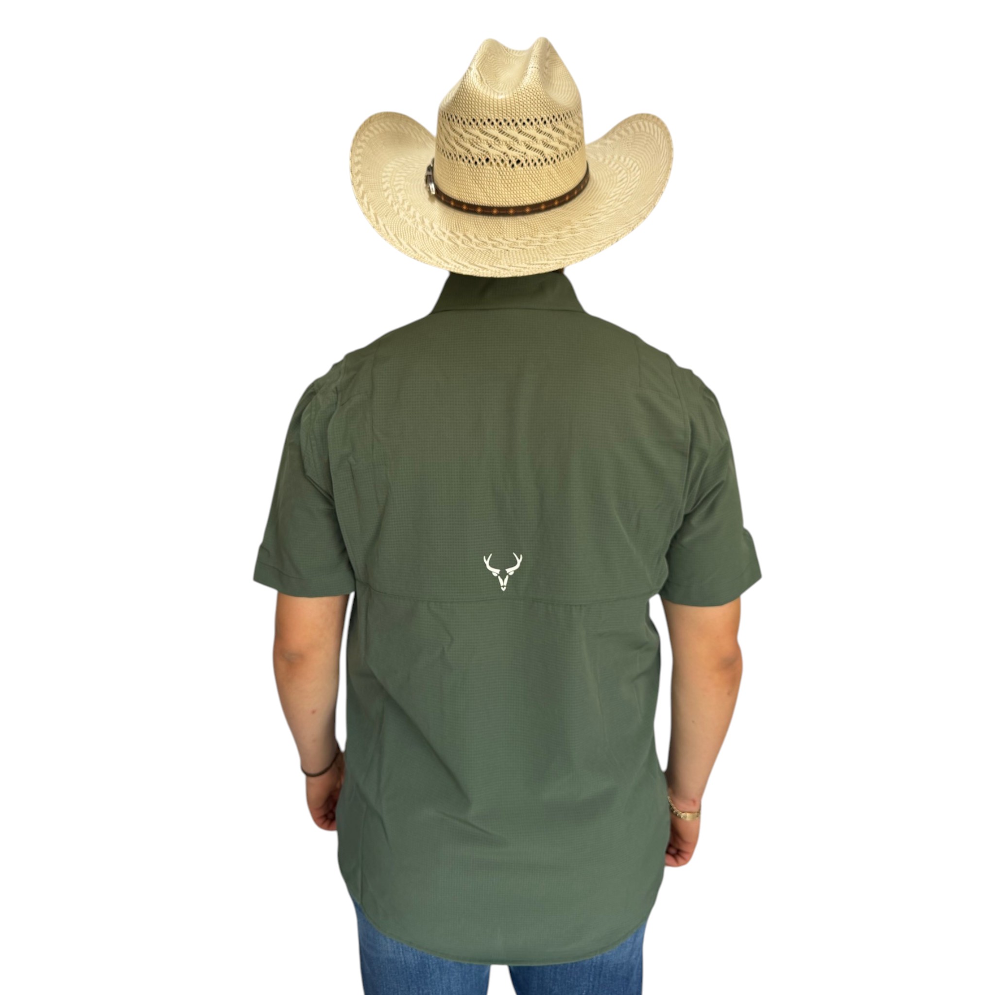 CAMISA MCALLEN TIPO PESCADOR COLOR VERDE MANGA CORTA.