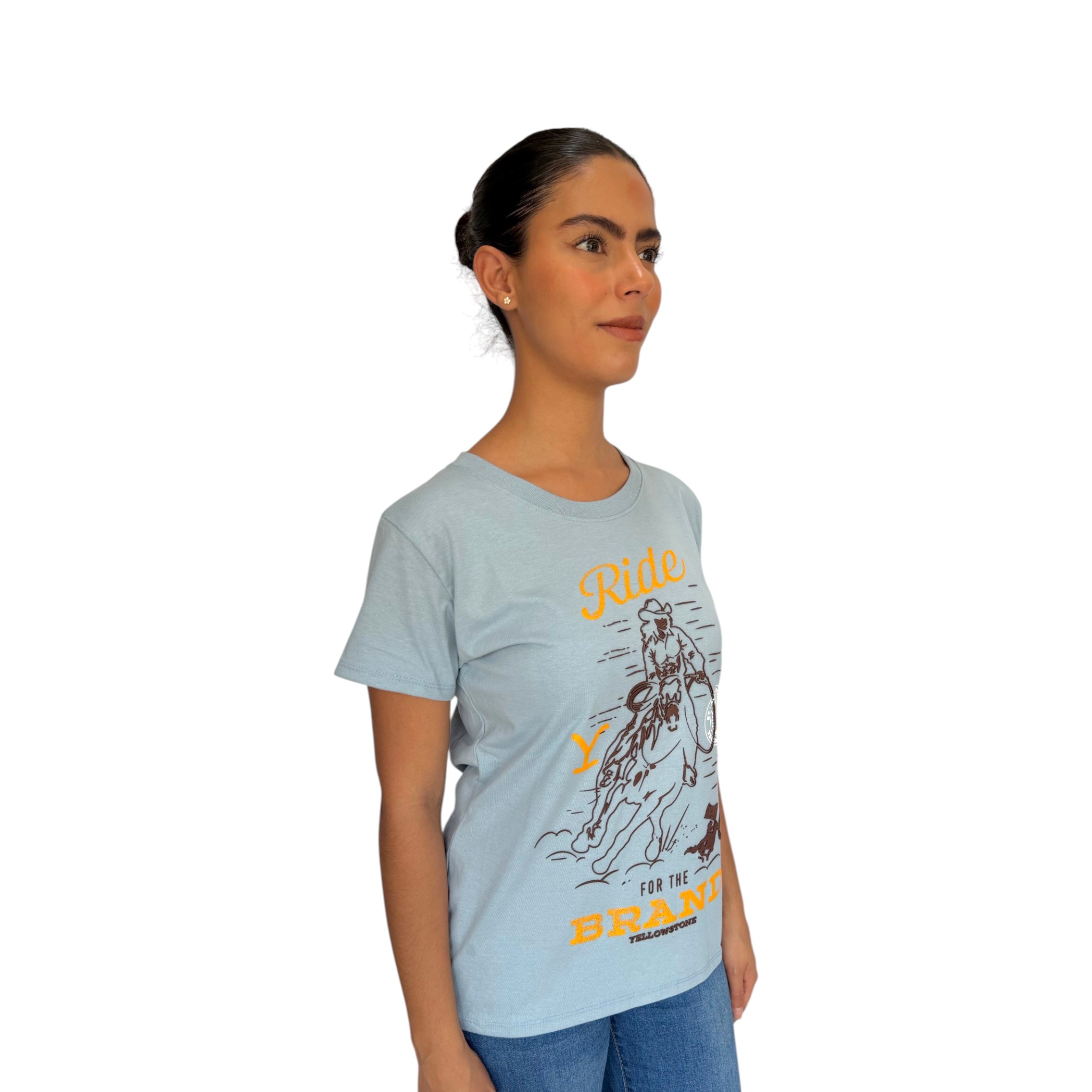 PLAYERA YELLOWSTONE MODELO 031 RIDE BRAND COLOR AZUL CIELO.