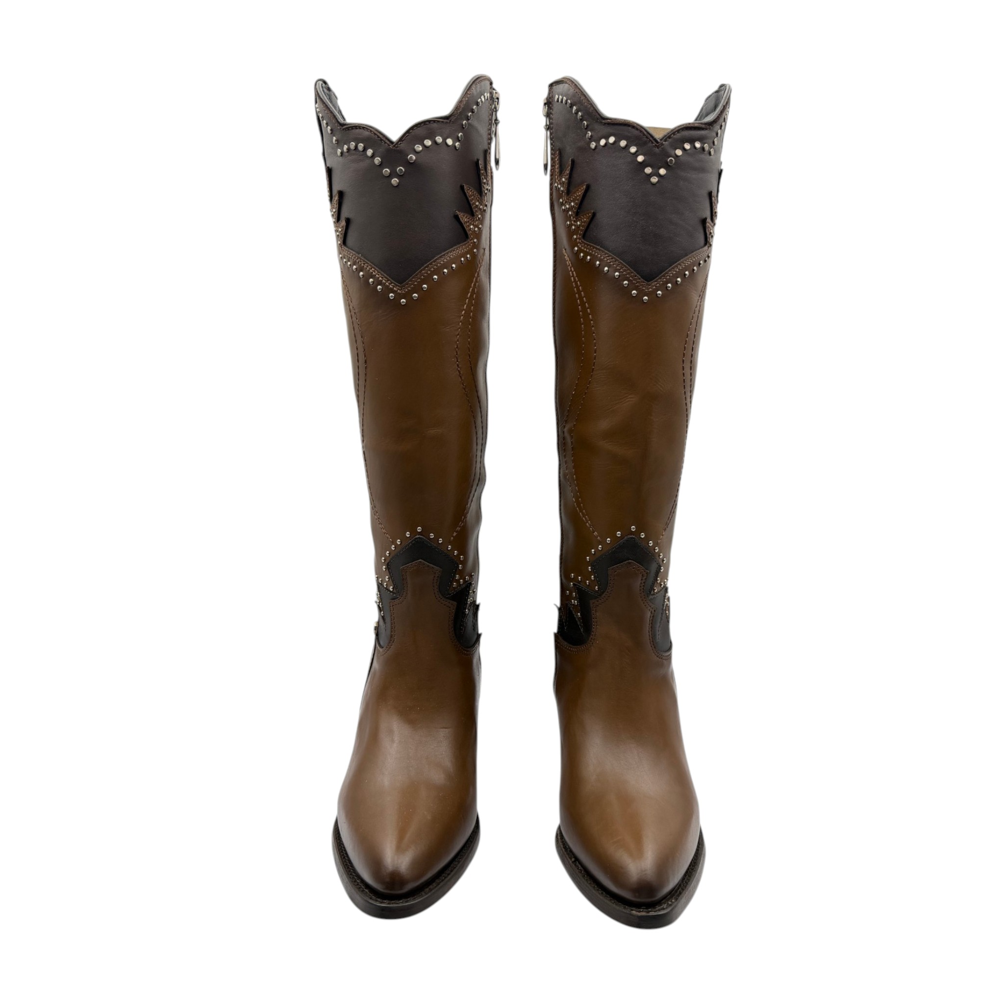 BOTA CUADRA PARA DAMA EN PIEL GENUINA DE BECERRO COLOR MIEL AMBAR.