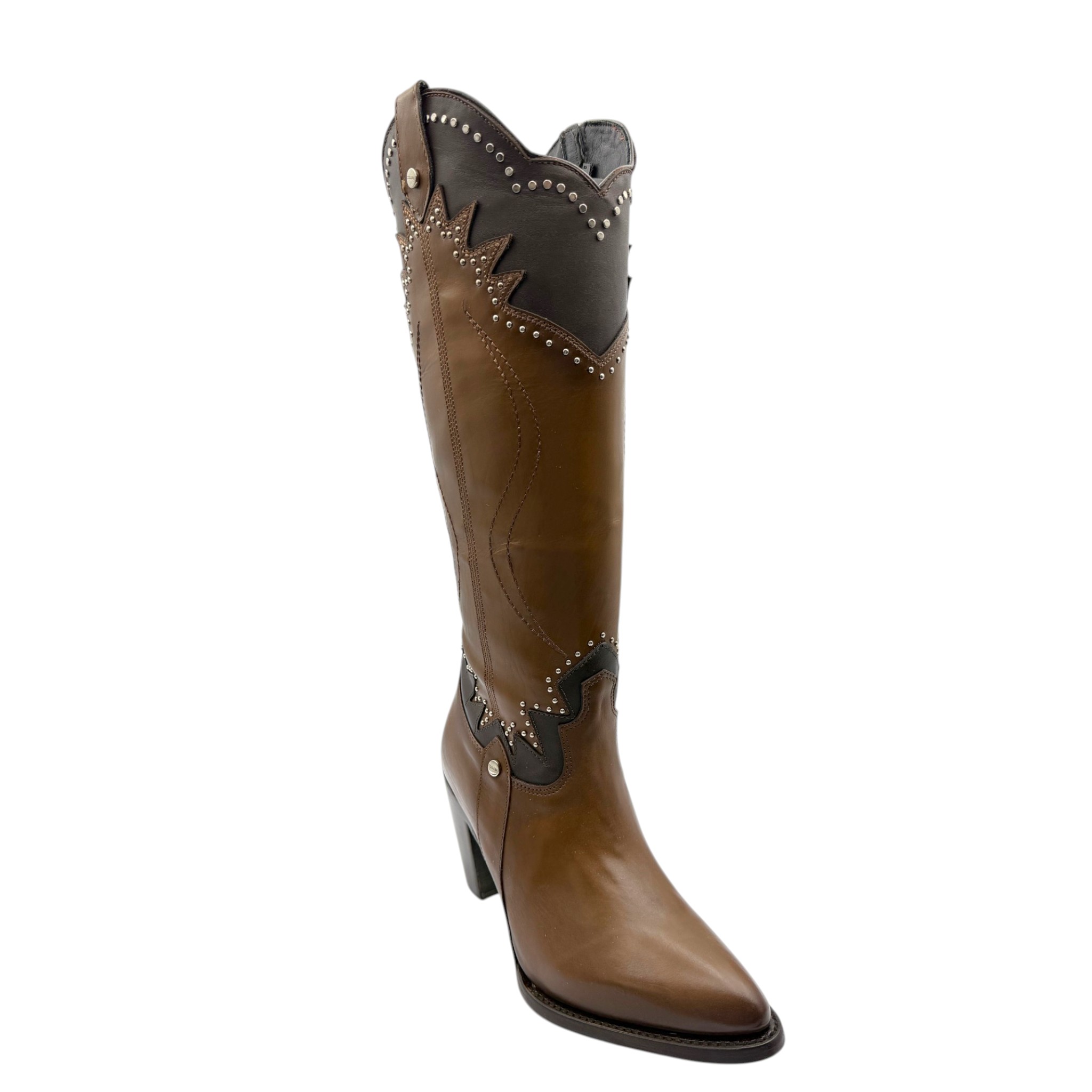 BOTA CUADRA PARA DAMA EN PIEL GENUINA DE BECERRO COLOR MIEL AMBAR.