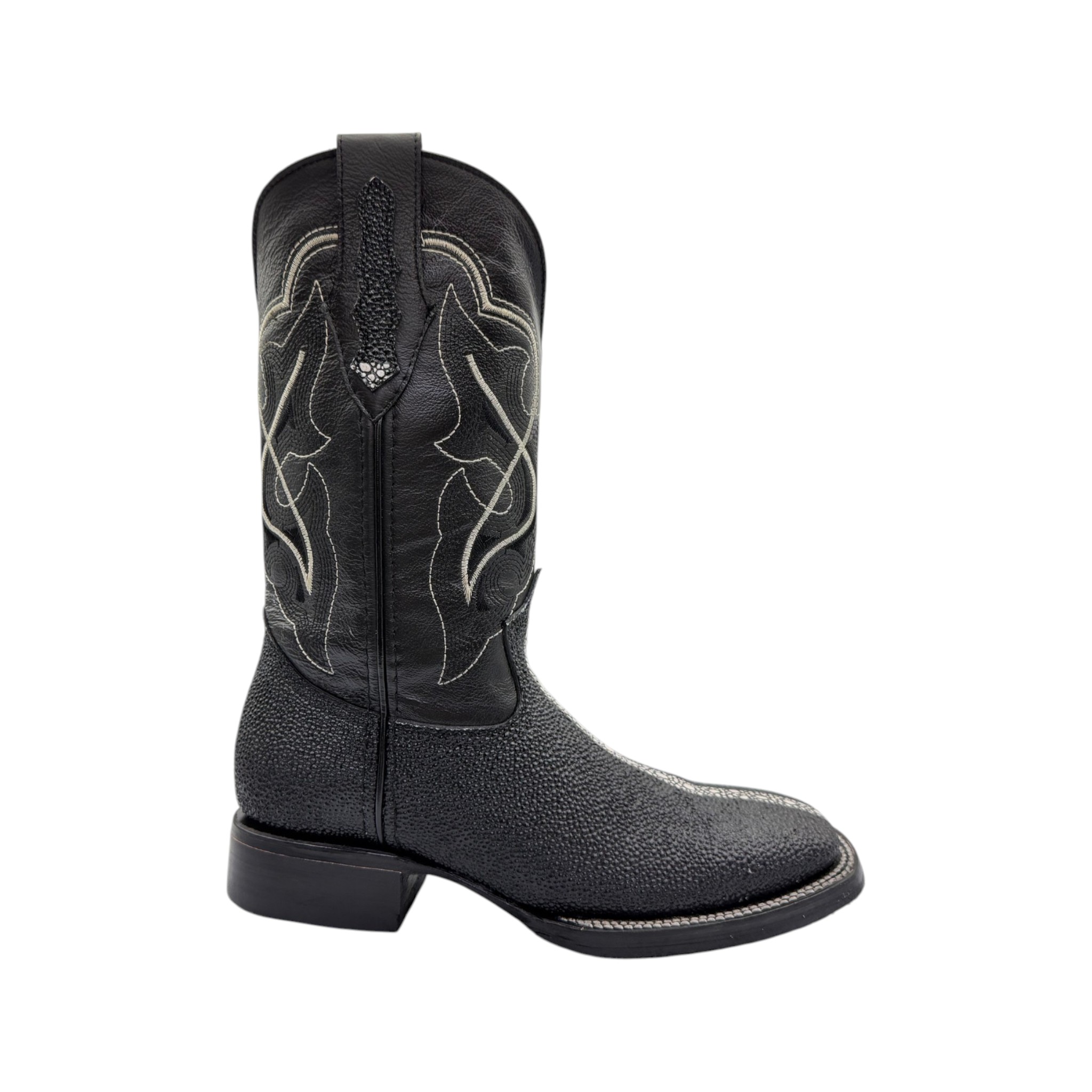 BOTA VAQUERO SM HORMA RODEO EN PIEL IMITACION DE MANTARRAYA HEMBRA COLOR NEGRO.