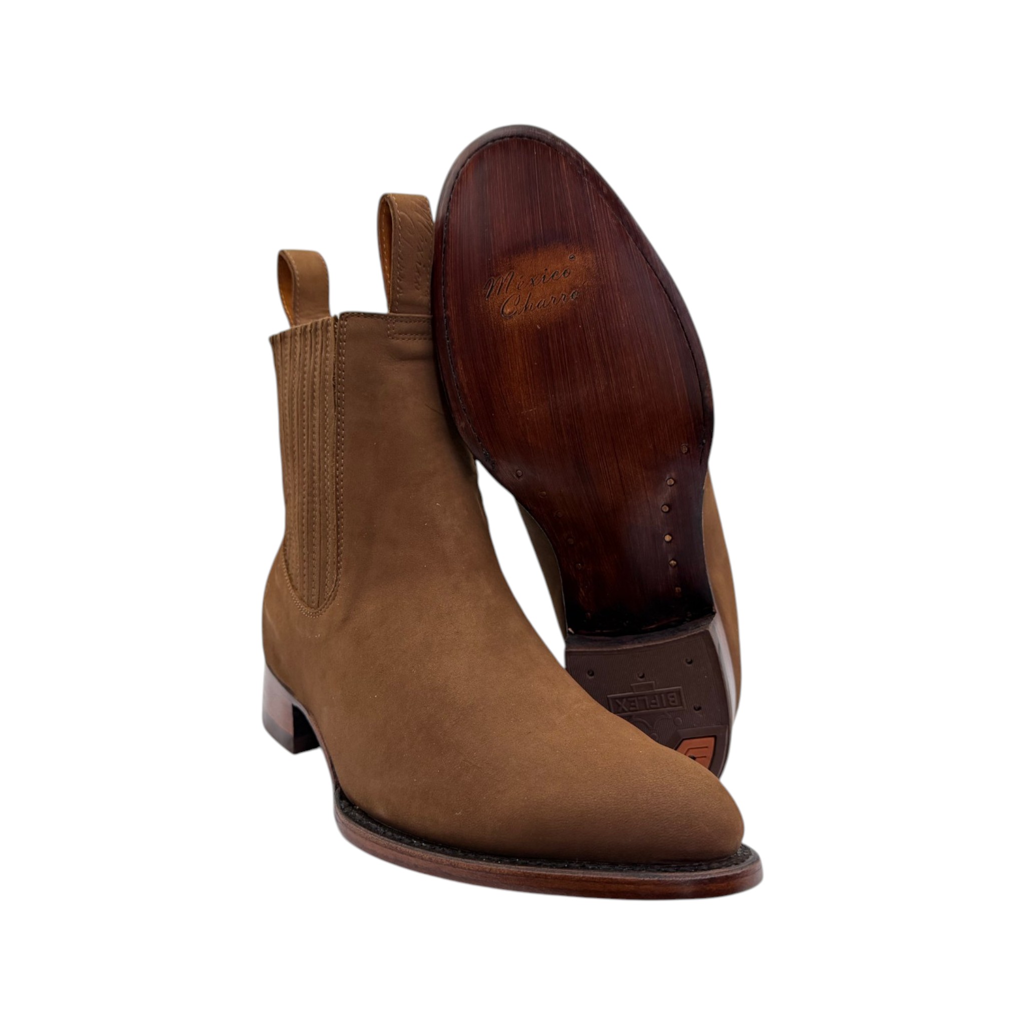 BOTIN MEXICO CHARRO PIEL DE RES NOBUCK TABACO.