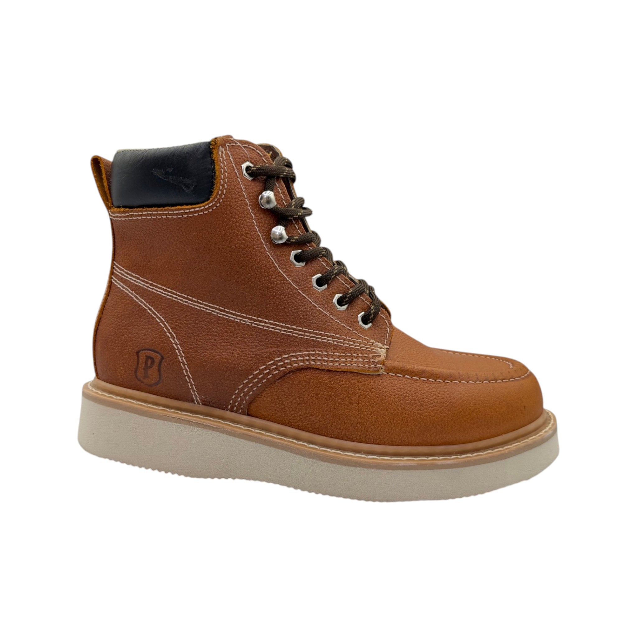 BOTA PADILLA EN PIEL DE RES DE TRABAJO CON SUELA DE POLIURETANO EN MIL RAYAS COLOR ROBLE.