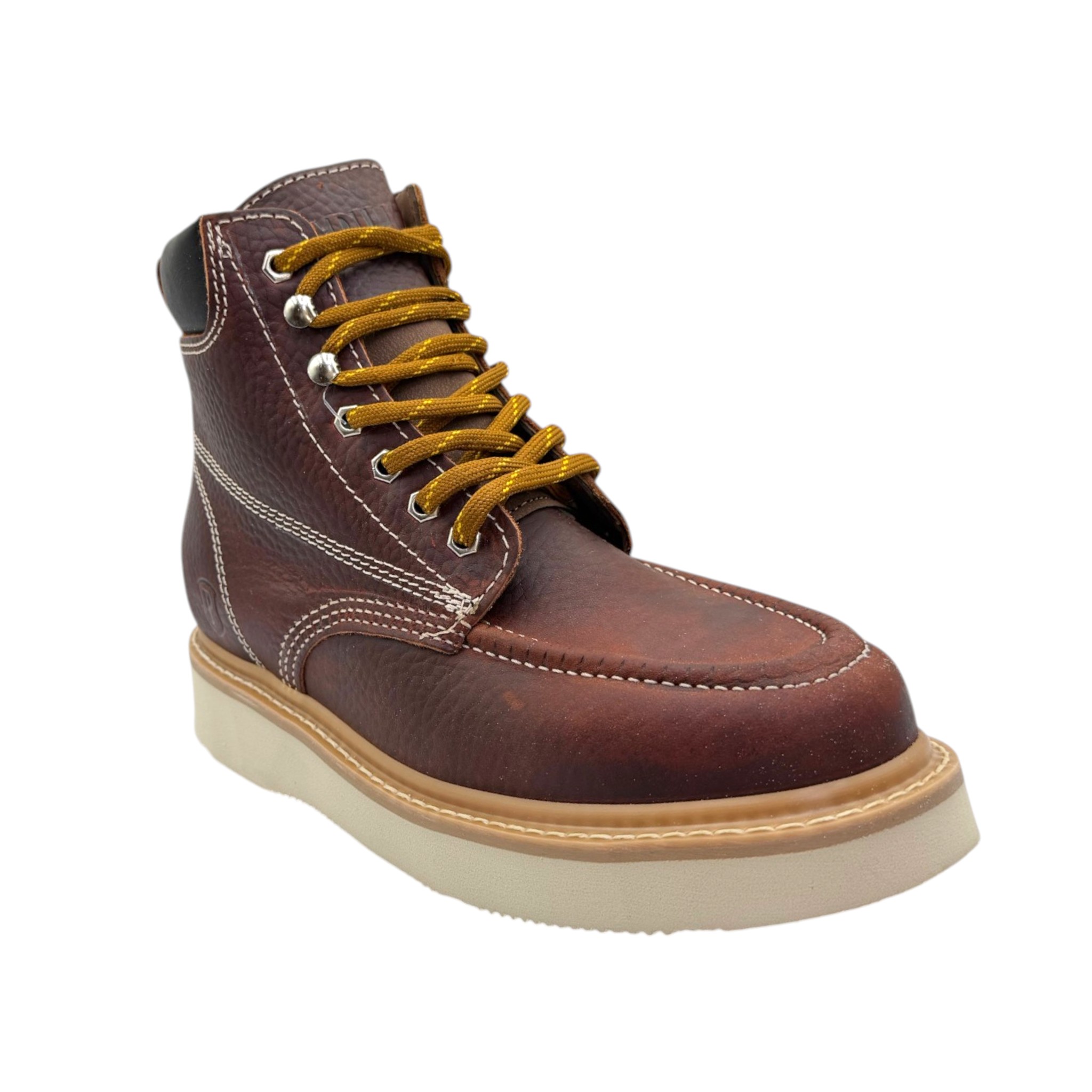 BOTA PADILLA EN PIEL DE RES DE TRABAJO CON SUELA DE POLIURETANO EN MIL RAYAS COLOR SHEDRON.