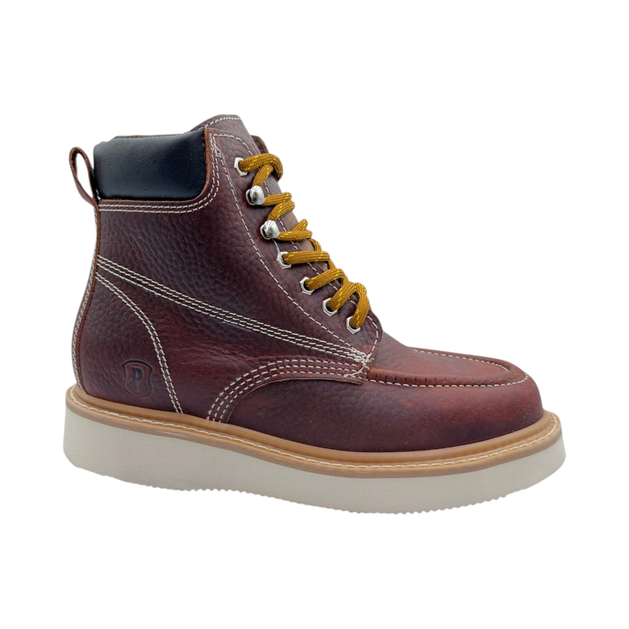 BOTA PADILLA EN PIEL DE RES DE TRABAJO CON SUELA DE POLIURETANO EN MIL RAYAS COLOR SHEDRON.