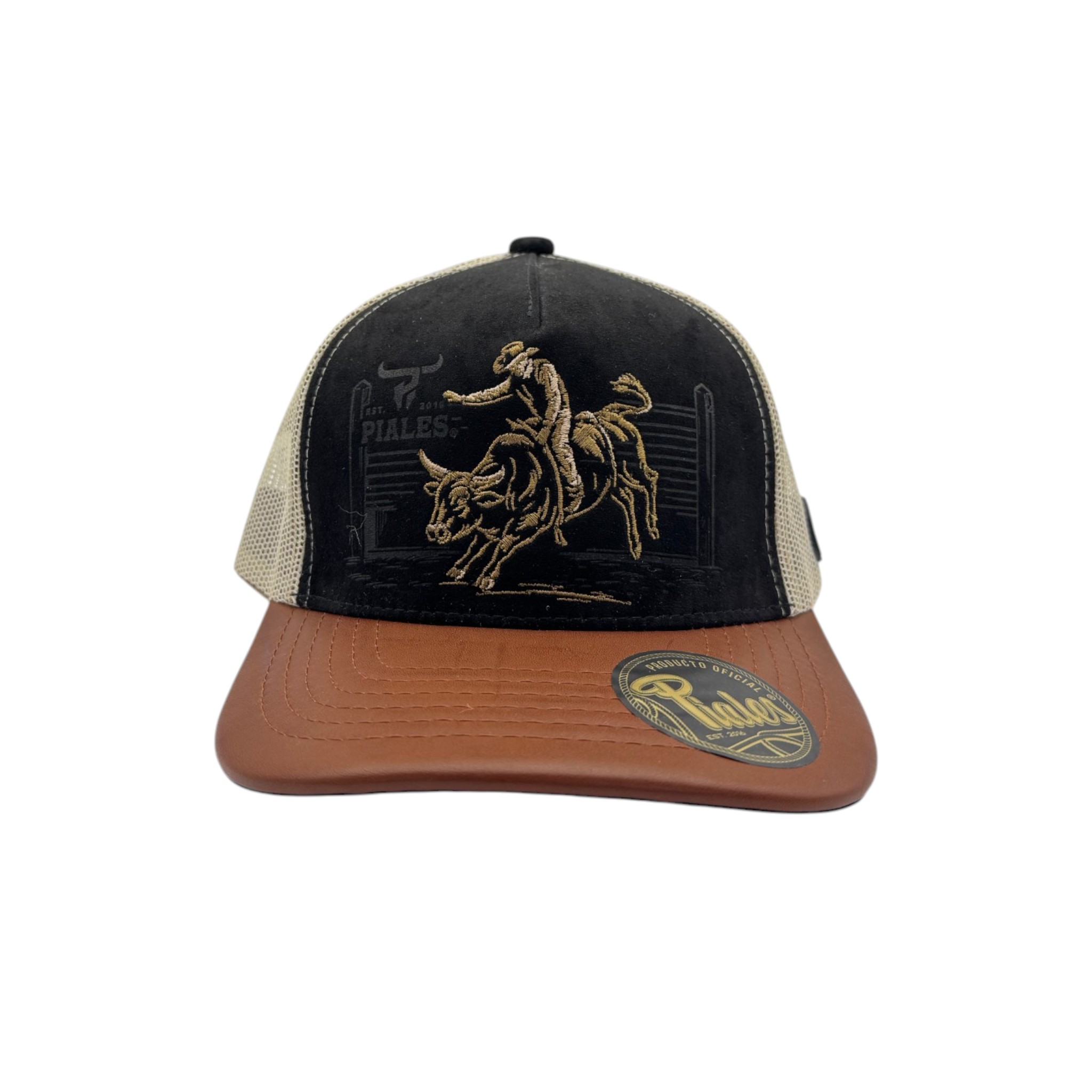 GORRA PIALES LINEA PREMIUM BULL RODEO NEGRO.
