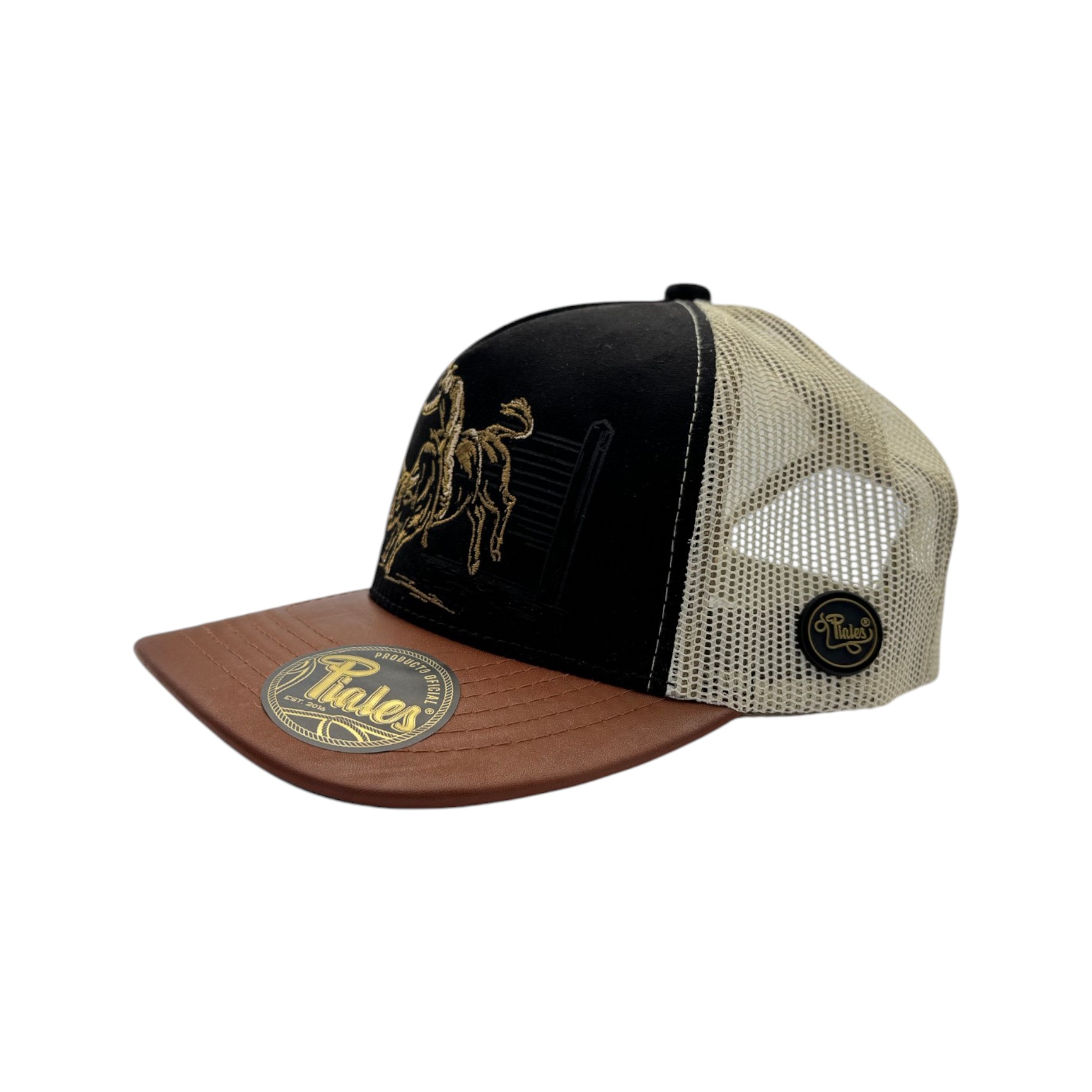GORRA PIALES LINEA PREMIUM BULL RODEO NEGRO.