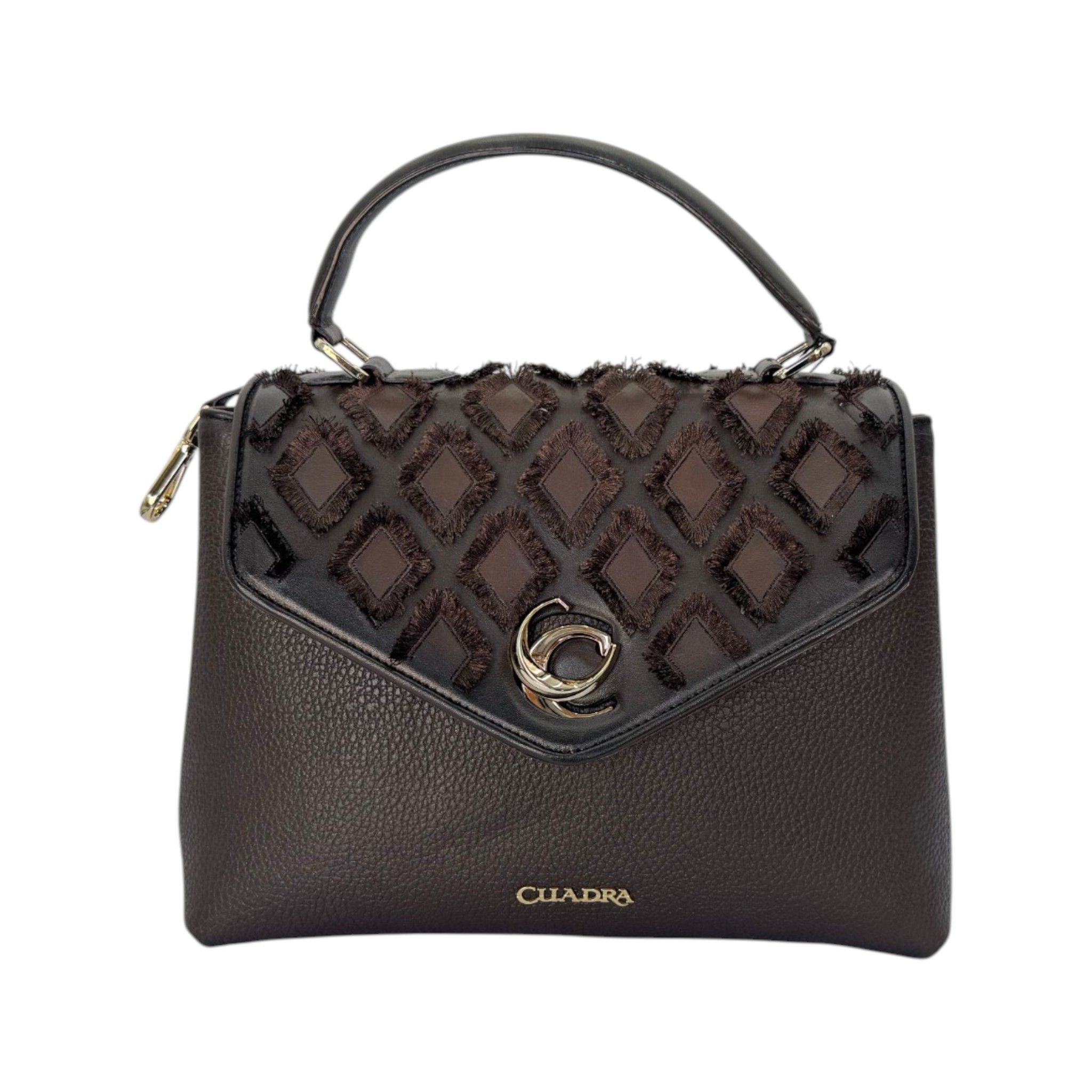 BOLSA CUADRA DE DAMA EN PIEL GENUINA DE RES COLOR CAFÉ.